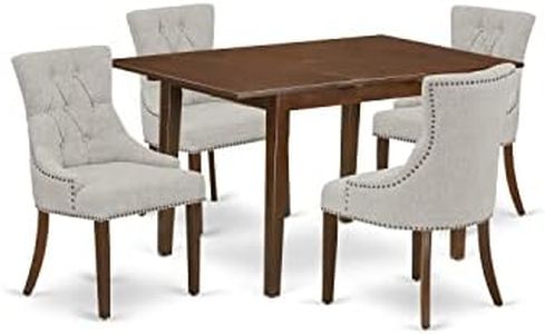 5Pc Dining Set Includes a Rectangle Dinette Table with Butterfly Leaf and Four Parson Chairs with Doeskin Fabric, Mahogany Finish