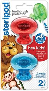 Steripod Kids' Clip-On Toothbrush Protector, Keeps Toothbrush Fresh and Clean, Fits Most Manual and Electric Toothbrushes, Red and Blue Glitter, 2 Count