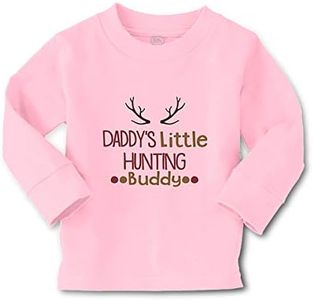 Kids Long Sleeve T Shirt Daddy's Little Hunting Buddy Hunter Dad Cotton Boy & Girl Clothes Funny Graphic Tee Soft Pink Design Only 5 6T