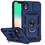 Hitaoyou for iPhone xr case with Camera Cover,iPhone xr Case,iPhone xr Cases with Kickstand Military Grade Shockproof Heavy Duty Protective with Magnetic Car Mount Holder for iPhone xr Blue