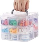 ilauke 3 Tier Clear Transparent Plastic Stackable Storage Box with 18 Compartments Craft Storage Box with Carry Handle Container for Storing & Organising Toys, Jewellery, Beads, Arts & Crafts, Tools