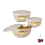 URBAN CHEF Microwave Safe Bowl | 1 Year Warranty | Diwali Gifts, Serving Bowl with Lid, Mixing Bowl, Oven Bowl Set Microwave, Flora Stainless Steel Bowl Set of 3 with 500ml, 800ml & 1250ml (Cream)