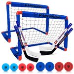 Pandahero Mini Hockey Net Set for Kids – Indoor Knee Floor Hockey Kit with 2 Goals - 27.5" x 18.3", 4 Mini Sticks & 8 Soft Foam Balls and Pucks – Indoor Toy Set for Boys & Girls