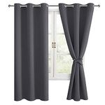 Hiasan Grommet Blackout Curtains for Bedroom, 42 x 63 Inches Length - Thermal Insulated & Light Blocking Window Curtains for Living Room/Kids Room, 2 Drape Panels Sewn with Tiebacks, Dark Grey