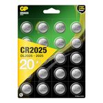 GP CR2025 3V Lithium Coin Cell Batteries 20 Pack - Flat Battery for Car Key/Key Fob Audi Mercedes Nissan - DL2025 2025 Batteries also suitable for scales/toys/heartrate monitor etc…