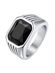 Bestyle Stainless Steel Rings for Men Boys - Classic Black Onyx Ring Square Signet Rings with Black Agate Gemstone Ring for Men, Retro Thumb Pinky Ring for Men, Size 8