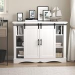 Merryluk Farmhouse Buffet Cabinet with 2 Door, Sliding Barn Door, Wine and Glass Rack, Storage Shelves, Liquor Coffee Bar Cupboard for Kitchen, Dining Room, White