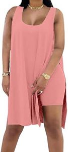 AXOSY Women's Plus Size 2 Piece Outfits Sleeveless Tunic Tops and Bodycon Biker Shorts Sets Tracksuits,Pink,3X-Large