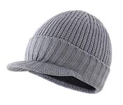 Home Prefer Men's Outdoor Newsboy Hat Winter Warm Thick Knit Beanie Cap with Visor, Light Gray