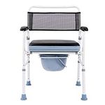 Ejoyous Commode with Seat Cover Cushion, Height Adjustable Portable Pierced Chair with Solid Aluminum Frame and Robust Toilet Chair Bedside Commodes for the Elderly and Disabled 70 * 58 * 20cm