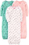 Simple Joys by Carter's Baby Girls' 3-Pack Cotton Sleeper Gown Sleep Sets & Accessories, Pink/Mint Green/White, 0-3 Months (Pack of 3)