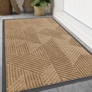 Smiry Front Door Mat Outside Entrance, Heavy Duty Sturdy Natural Rubber Doormat, Trap Dirt and Moisture, Easy Clean Low Profile Welcome Floor Mats for Indoor Outdoor Entry, 71x47 Inch, Coffee
