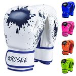 Kids Boxing Glove 6oz 8oz, Youth, Boys and Girls Training Sparring Gloves for Punching Bag, Kickboxing, Muay Thai, MMA, UFC, Gift for Age 6-15 Years (White, 6 oz (45-80 lbs))