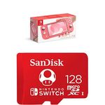 Nintendo Switch Lite - Coral with SanDisk microSDXC UHS-I card for Nintendo 128GB - Nintendo licensed Product, Red