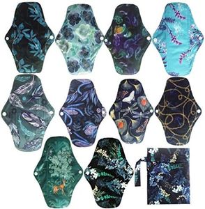 10PCS 10 Inch Regular Reusable Washable Charcoal Bamboo Cloth Mama Menstrual Sanitary Pad+1PC Wet Bag