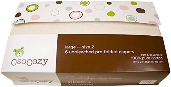 OsoCozy Unbleached Prefold Cloth Baby Diapers, Size 2 (15-30 lbs.), Soft, Absorbent, Durable 100% Natural Cotton, Unbleached Natural Color -6 Pack