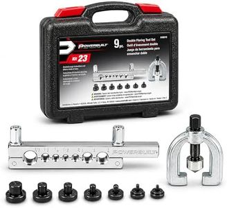 Powerbuilt 9 Piece Double Flaring Tool Set, Use on Copper, Aluminum, Soft Steel Brake Line and Brass Tubing, Storage Case - 648610