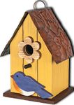 Carson Bluebird and Flower Birdhouse - Indoor Outdoor Birdhouse for Birds - Functional and Decorative Birdhouse Decor for Country, Farmhouse, Rustic Style