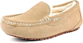 DREAM PAIRS Women's Fuzzy House Slippers Cozy Faux Fur Micro Suede Moccasins Slip on Loafer Shoes for Indoor and Outdoor,Size 8.5-9,Sand,AUZY-01