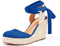 Ermonn Womens Espadrilles Wedge Sandals Platform Closed Toe Ankle Strap Lace Up Summer Shoes