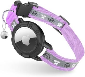 Reflective AirTag Cat Collar, Integrated Cat Tracker Collar with Air Tag Holder and Bell, Safety Elastic Band Cat GPS Collars for Girl Boy Cats, Kittens and Puppies (Lilac,S)