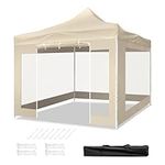 Hangiss 10FT x 10FT Khaki Canopy Tent, Heavy Duty Instant Gazbo with 4 Removable Sidewalls, Outdoor Waterproof Gazebo Canopy for Wedding Birthday Camping Lawn Beach with Clear Zipper Door