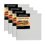 ARTISTMART Medium Grain 10 Oz. Primed Cotton Pre Stretched Canvas with Wooden Frame for Painting (White (Pack of 4) - 8 x 8 Inches