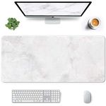 Auhoahsil Large Mouse Pad, Full Desk XXL Extended Gaming Mouse Pad 35" X 15", Waterproof Desk Mat w/Stitched Edges, Non-Slip Laptop Computer Keyboard Mousepad for Office and Home, White Marble Design