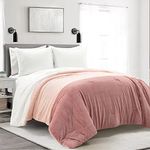 Lush Decor Farmhouse Color Block Soft Fluffy Faux Fur All Season Kids Comforter Set, Twin, Dusty Rose - Cute Plush 2 Piece Pink Bedding Set