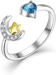 Starchenie Women Ring, Star Moon with Heart Ring 925 Sterling Silver Ring for Lover, Wife, Girlfriend, Zircon