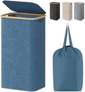 Lifewit 100L Laundry Basket with Lid, Clothes Hampers for Laundry with Bamboo Handles and 1 Removable Bag, Large Foldable Laundry Hamper for Bedroom, Bathroom, Dorm, Laundry Room, Dark Blue