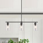 MRHYSWD 3 Lights Glass Pendant Light Fixtures, Black Chandelier Ceiling Lights Living Room, Industrial Ceiling Pendant Light for Dining Room Bedroom Hall, Hanging Lights for Kitchen-Height Adjustable