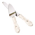 FASHIONCRAFT 2464 Vintage Baroque Design Antique Ivory Server and Cake Knife Set with Stainless Steel Blades – Wedding Favor, One Size