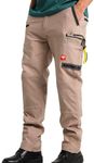 BIG BEE Brumby Work Pants Stretch Cotton Cargo Trousers Regular Hem Khaki Beige Size 34