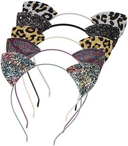 Lirila Leopard Sequin Cat Ears Headband,Glitter/Leopard Print Cat Ears, cheetah ears Headbands Party Decoration for Girls and Women,Assorted Colors,One Size,Pack of 5(Multicolor)