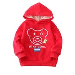 Bold N Elegant Cartoon Bear in Hood Print Kids Full Sleeve Warm Thick Fur Fleece Winter Tshirt Sweatshirt Hoodie for Infant Toddler Baby Boy & Girl (6-12 Months, Red)