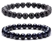 Hamoery Men Women 8mm Natural Stone Lava Rock Diffuser Bracelet Elastic Yoga Agate Beads Bracelet Bangle(Set 4)