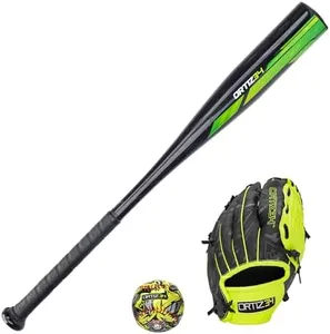 Ortiz34 Homerun Kids Tee Ball Set- David Ortiz 3-in-1 Aluminum Baseball Bat, Baseball, & Youth Baseball Glove Bundle (Made for Youth/Kids) (Volt)
