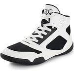 ZVC Wrestling Shoes Men Boxing Shoes for Fighting Shoes Powerlifting Bodybuilding Boots Footwear, White, 10