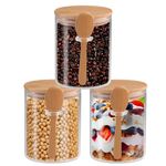 3 Pcs Glass Jars with Airtight Lid and Spoon, Overnight Oats Containers with Bamboo Lids, Glass Food Storage Canisters Yogurt Containers for Coffee Beans, Tea, Nuts, Candy, (20 Oz/600Ml)