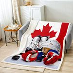 Erosebridal Ice Hockey Throw Blanket Canadian Flag Blanket Boys Teens Sports Game Theme Fleece Blanket Decor Puck Hockey Player Winter Event Sherpa Blanket for Kids Youth Girls Queen Size