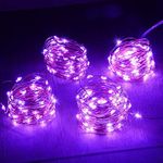 Abkshine 4pack Battery Operated Purple String Lights, 50led Bright Mini Purple LED Fairy Lights, Battery Powered Halloween Lights, Portable Christmas Decorative Strand Lights