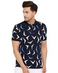 WILD WEST Mens Polo Neck Navy Blue All Over Printed Half Sleeve Tshirt for Men (f16)