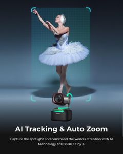 OBSBOT Tiny 2 4K PTZ Webcam – AI Tracking, Voice & Gesture Control, HDR, 60FPS
