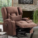 VUYUYU Big Lift Chairs Recliners for Elderly with Massage and Heating, Overstuffed Power Lift Recliner Chair, Soft Velvet Lazy Sofa Chairs for Living Room, 2 Remote Control/USB Port/Cup Holders