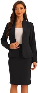 Allegra K 2 Piece Suit Skirt Set for Women's Business Formal Collarless Blazer and Pencil Skirts Large Black