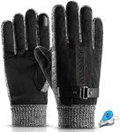 KXF Thermal Gloves, Mens Leather Winter Gloves Thick Warm Fleece Lined Windproof Cold Proof Touchscreen Gloves for Cycling Driving Running Camping Hiking