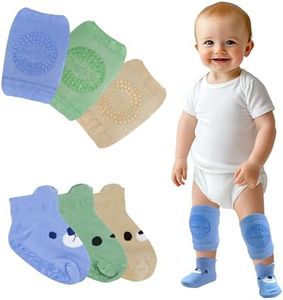Baby Knee Pads for Crawling and Baby Socks for Walking (6 Pairs, 6-12 12-18 Months) I Toddler Socks with Grippers and Crawling Anti-Slip Knee Pads for Infant Boys Girls I Rodilleras y Calcetines Antid