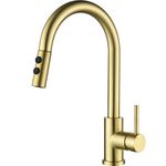 Gold Kitchen Faucet with Pull Down Sprayer, Single Handle Pull Out Kitchen Sink Faucet, Commercial Farmhouse RV Bar Utility Kitchen Faucets KF008G