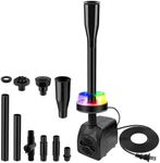 CREPOW 15W 800L/H Submersible Pond Fountain Pump with LED Lights, Ultra Quiet Water Pump, Pond Fountain Pumps for Small Pond, Koi, Garden, Aquariums, Fish Tanks, Indoor Outdoor Fountain 3 Type Nozzles